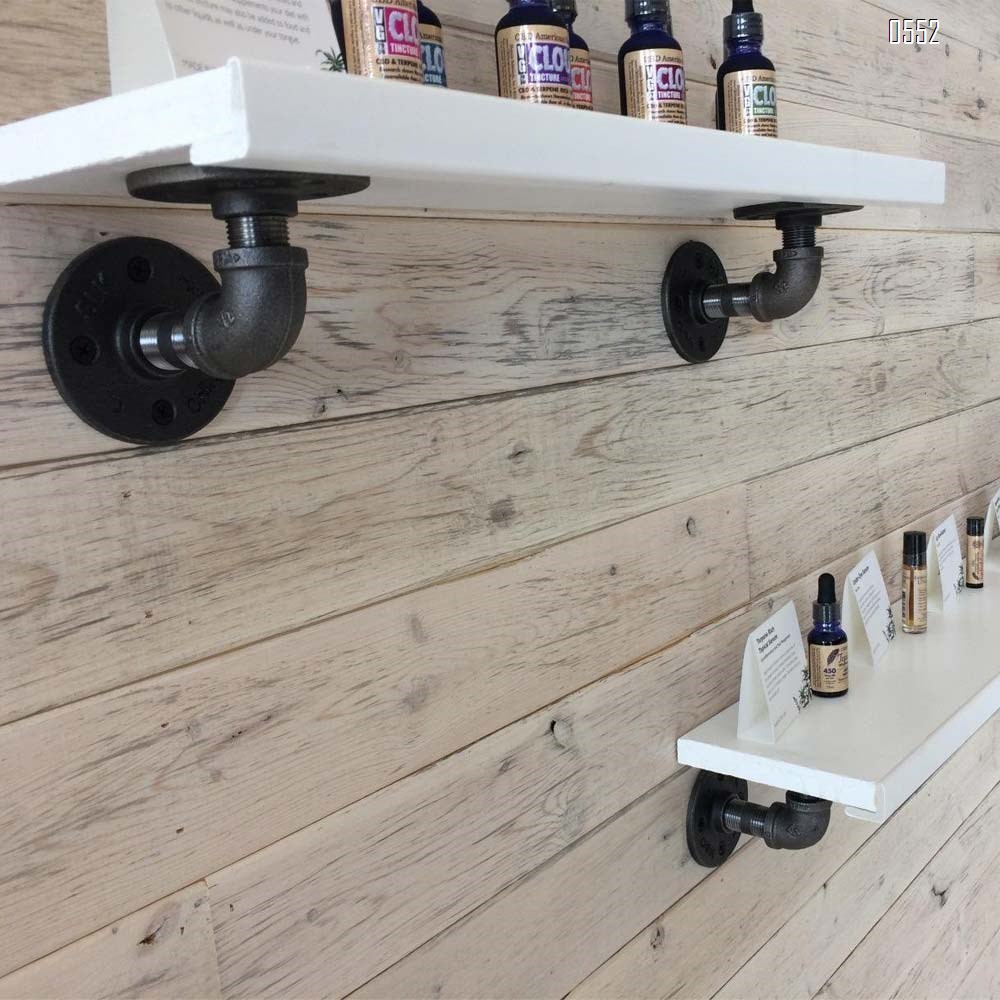 Industrial Pipe Shelf Brackets , Authentic Pipe Plumbing Fittings and Pieces, Wall Mounted Double Flange Floating Shelves, Rustic Bracket Set for Vintage Shelving Decor 2.7 Inch