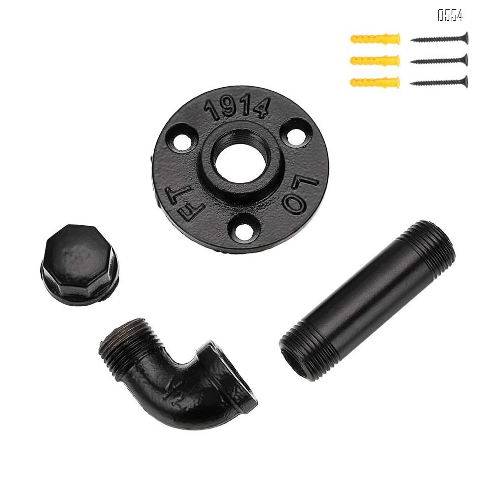 Industrial Pipe Coat Hook Racks - Heavy Duty Rustic Clothes Towel Holder Hanger, Wall Mounted With Hardware For Home, Office, Electroplated Black Finish