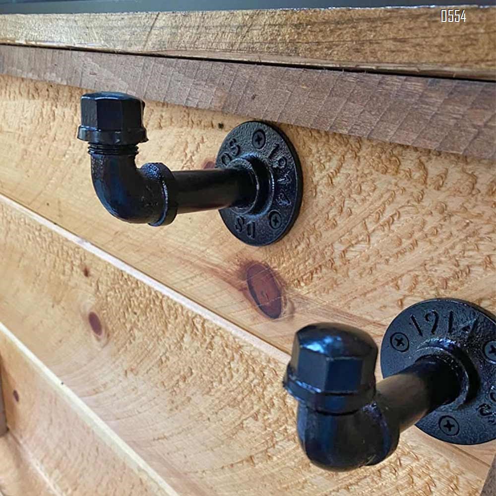 Industrial Pipe Coat Hook Racks - Heavy Duty Rustic Clothes Towel Holder Hanger, Wall Mounted With Hardware For Home, Office, Electroplated Black Finish