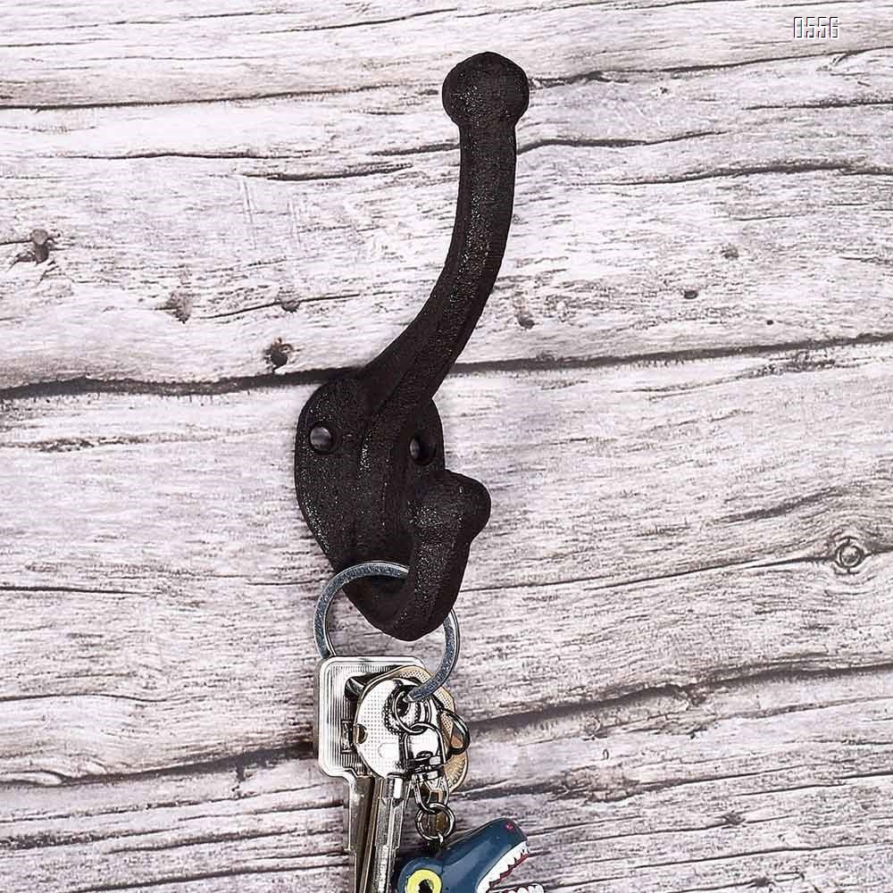 Decorative Rustic Cast Iron, Wall Mounted Coat Hooks Vintage Inspired, Modern Farmhouse, Coats, Bags, Hats, Towels (Antique Black)