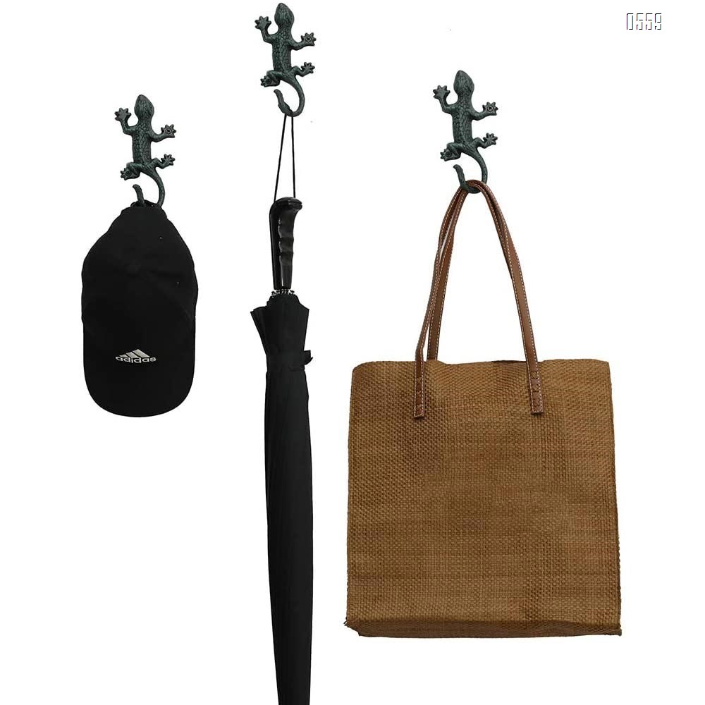 Coat Hooks Hanging Wall Mounted Rustic Decorative Gecko Hook, Cast Iron 6 Inch Key Holder Wall Decor