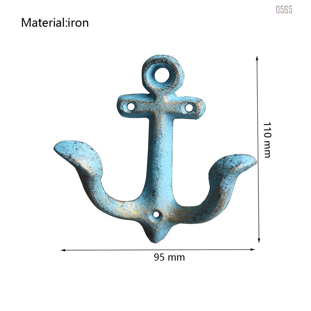 Blue Vintage Rustic Cast Iron Nautical Anchor Design Wall Hooks Coat Hooks Rack, Decorative Wall Mounted Antique Shabby Chic Metal Home Bath Room Towel Coat Hooks Hanger