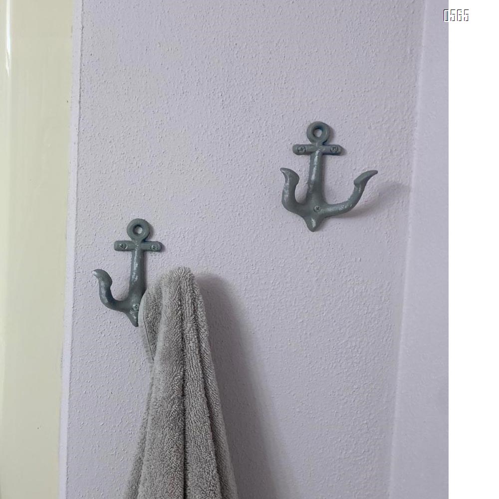 Blue Vintage Rustic Cast Iron Nautical Anchor Design Wall Hooks Coat Hooks Rack, Decorative Wall Mounted Antique Shabby Chic Metal Home Bath Room Towel Coat Hooks Hanger