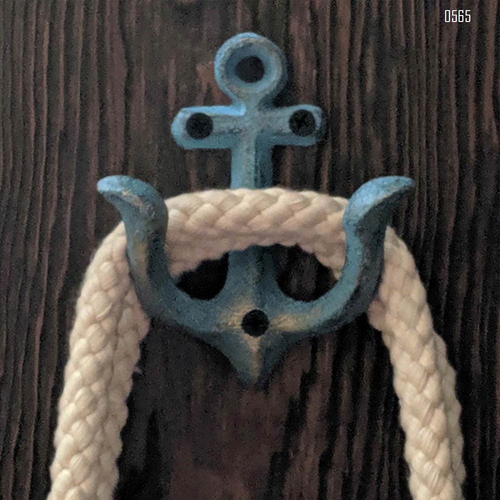 Blue Vintage Rustic Cast Iron Nautical Anchor Design Wall Hooks Coat Hooks Rack, Decorative Wall Mounted Antique Shabby Chic Metal Home Bath Room Towel Coat Hooks Hanger