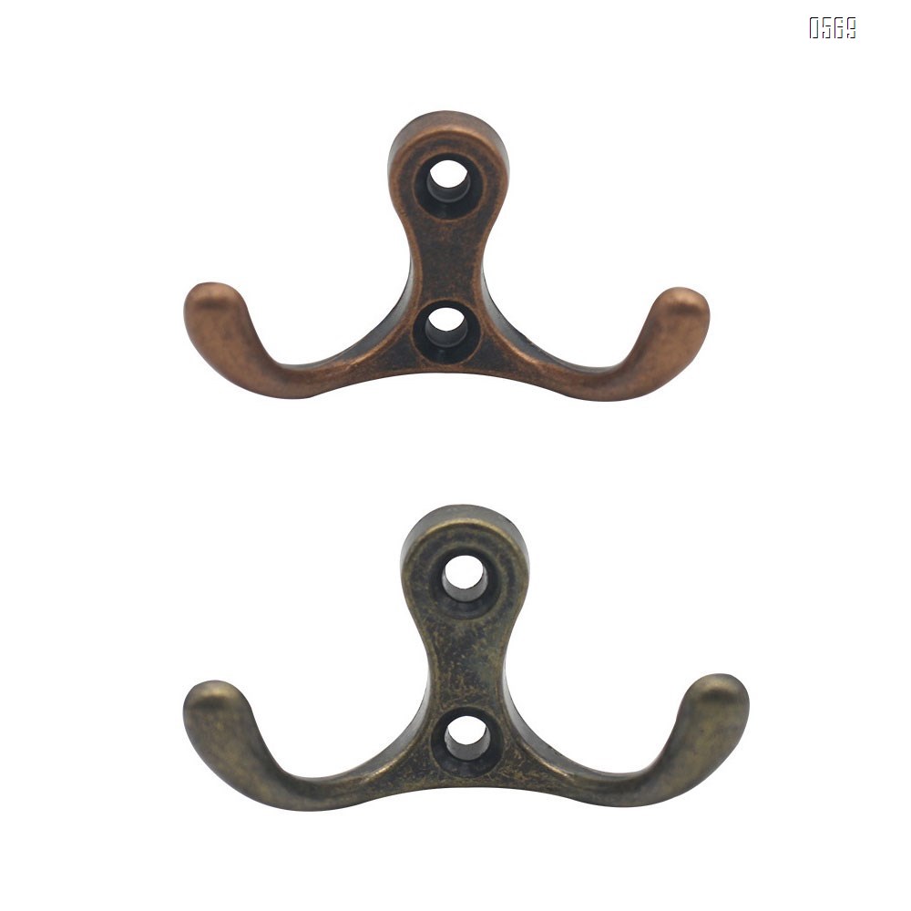 Double Prong Robe Coat Hooks Hard Ware,Dual Utility Zinc Alloy Hooks for Wall Mounted Screws Hanging Heavy Duty Items
