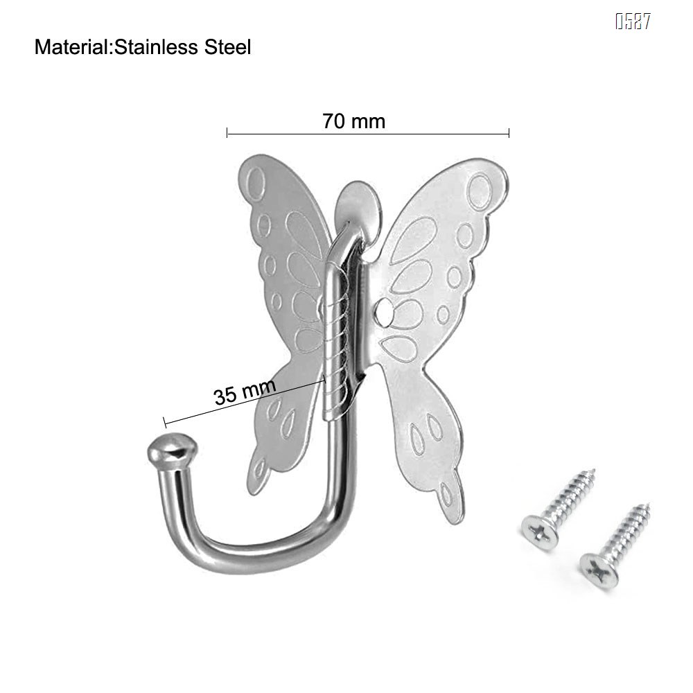Butterfly Wall Hooks Clothes Rack Coat Towel Hangers Mounted onto The Wall Metal Silver