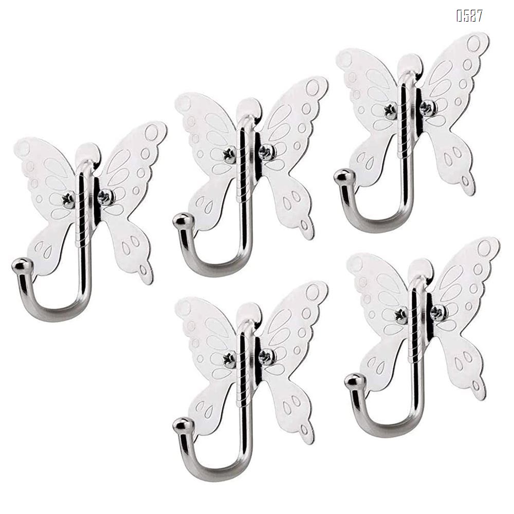Butterfly Wall Hooks Clothes Rack Coat Towel Hangers Mounted onto The Wall Metal Silver