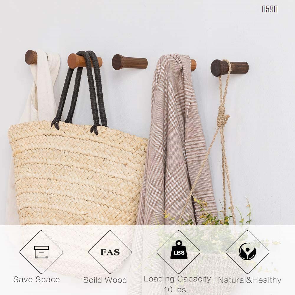 Wood Wall Hooks Coat Hooks Wall Mounted  Rustic Wooden Hooks Heavy Duty Robe Hook Hat Rack | Hooks for Hanging Bathroom Towels Clothes Hanger