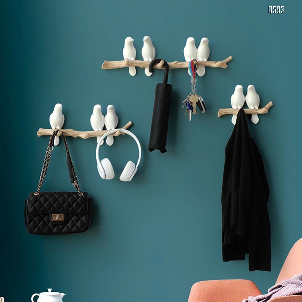 Decorative Birds On Tree Branch Wall Mounted Coat Hanger for Coats/Hats/Keys/Towels(Three Birds)