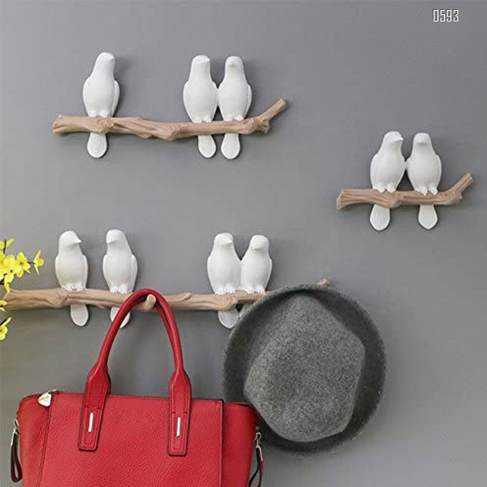 Decorative Birds On Tree Branch Wall Mounted Coat Hanger for Coats/Hats/Keys/Towels(Three Birds)