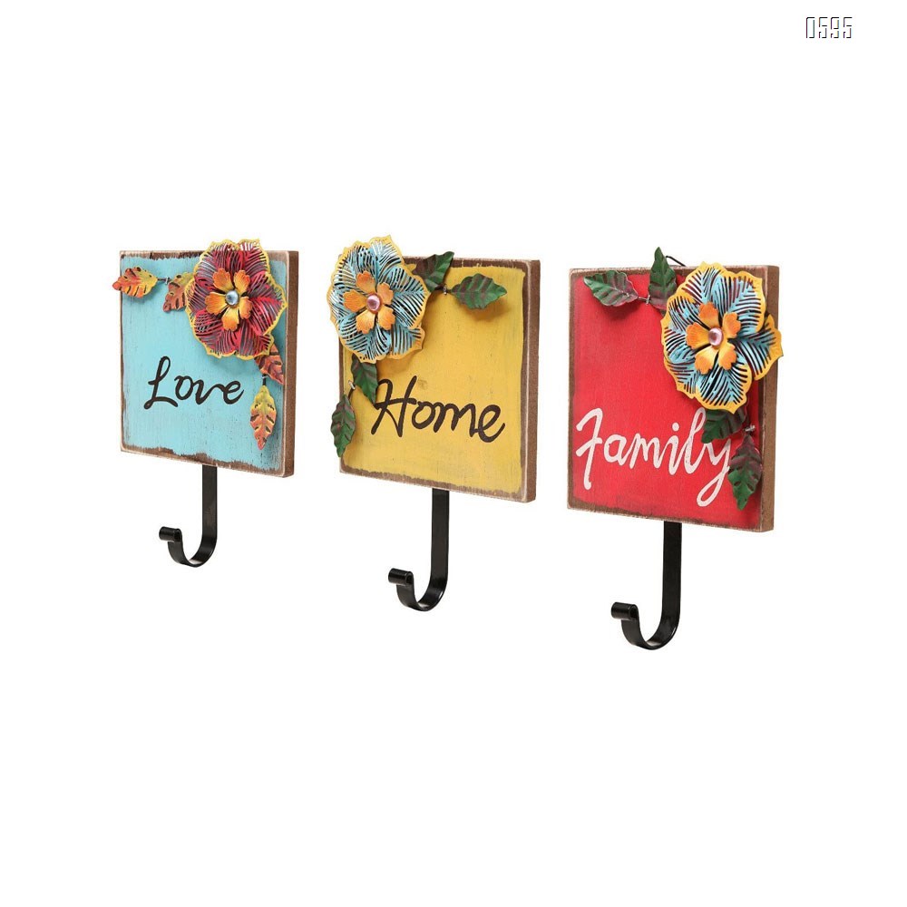 Wood and Metal Iron Tropical Flowers Wall Coat/Key Hooks