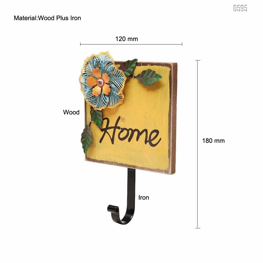 Wood and Metal Iron Tropical Flowers Wall Coat/Key Hooks
