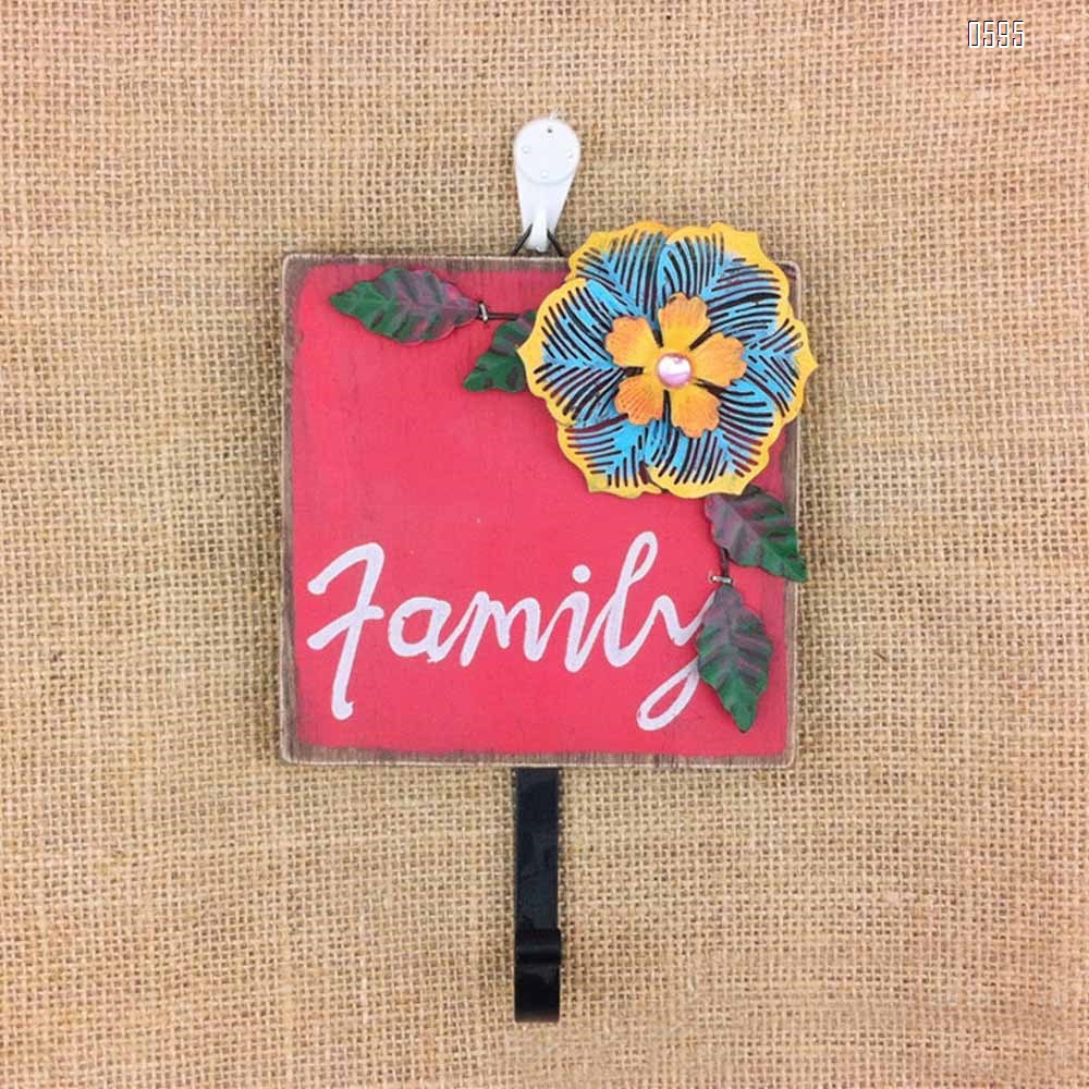 Wood and Metal Iron Tropical Flowers Wall Coat/Key Hooks