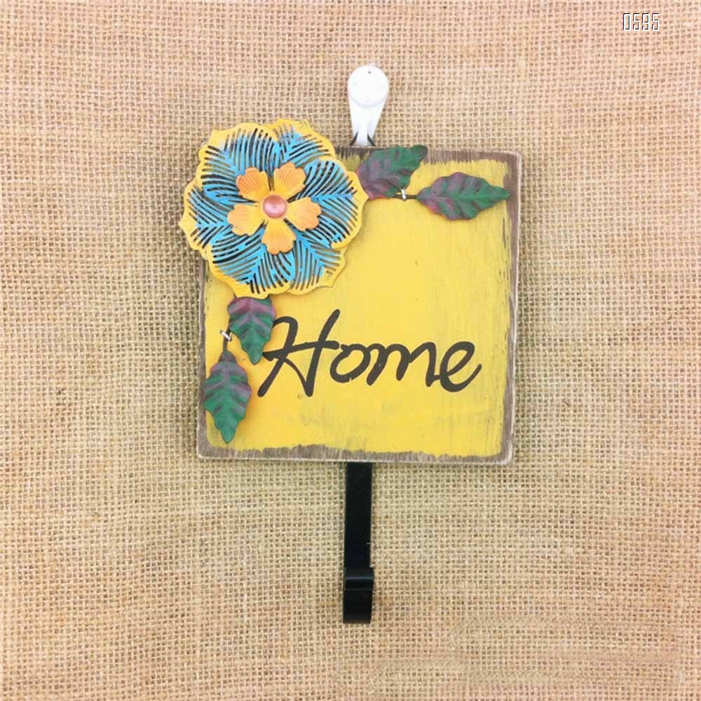 Wood and Metal Iron Tropical Flowers Wall Coat/Key Hooks