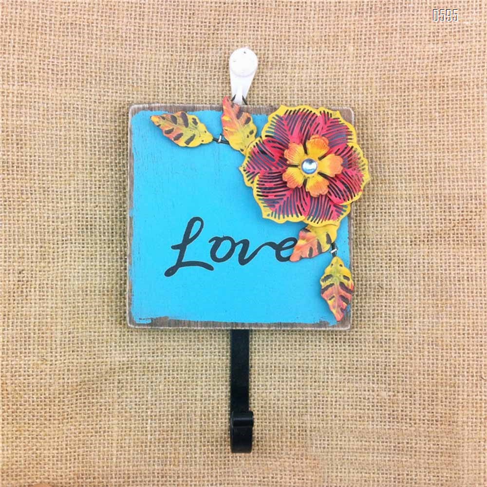 Wood and Metal Iron Tropical Flowers Wall Coat/Key Hooks