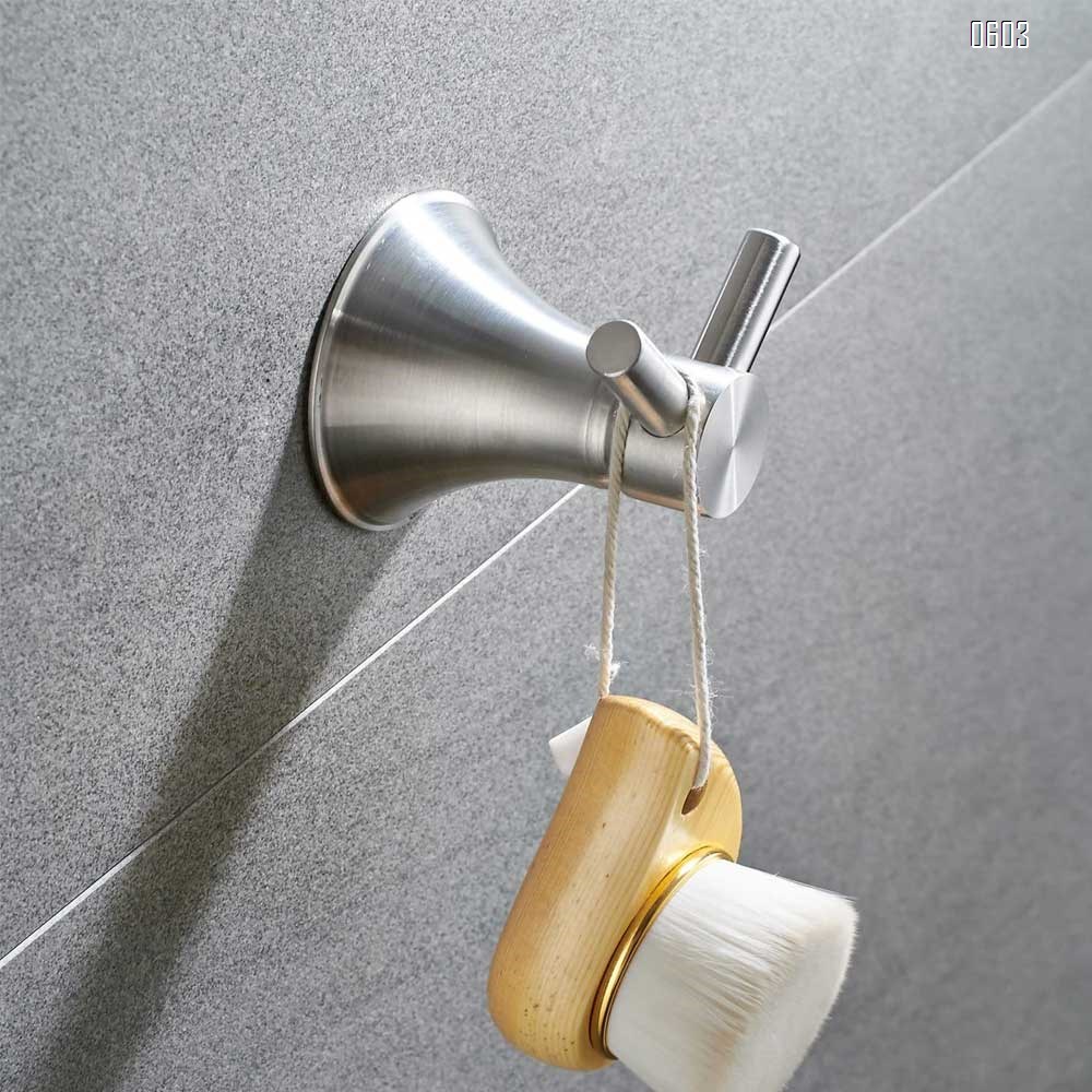 Double Robe Coat Hook Long Prong Bathroom Towel Holder Set Clothes Hat Hanger Kitchen Heavy Duty Organizer Contemporary Style Wall Mounted Bath Hardware Brushed Finished