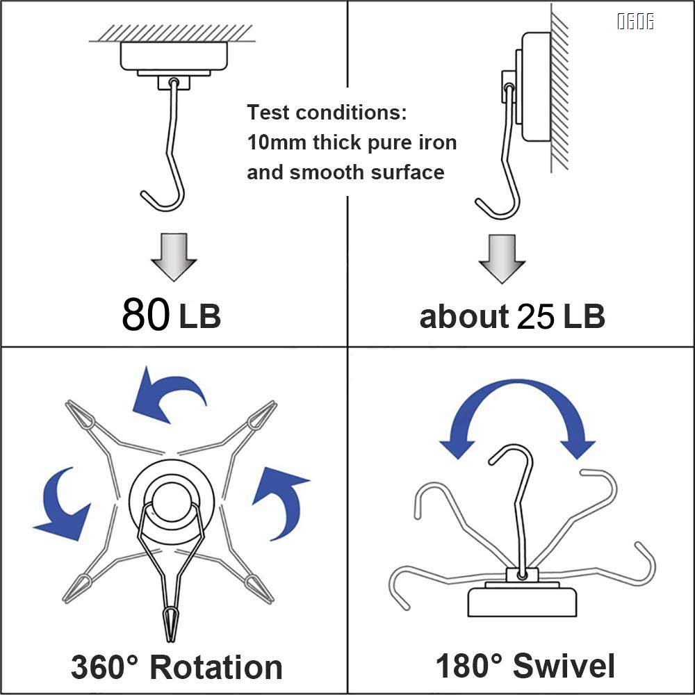 80LBS Swing Magnetic Hook New Upgraded, Refrigerator Magnetic Hooks ,Strong Neodymium Magnet Hook, Perfect for Refrigerator and Other Magnetic Surfaces
