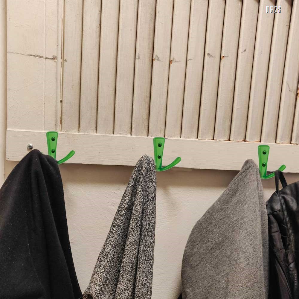 Double Coat Hooks in Green Finish, Easy to Install, Stronger  More Durable for Heavy Items, Wall Mount Hook for Hanging Towels, Coats, Hats, Heavy Bags