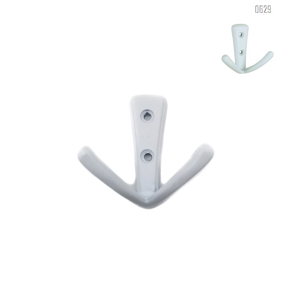 Heavy Duty Double Prong Coat Hooks Wall Mounted with 2 Screws Retro Double Hooks Utility Hooks for Coat, Scarf, Bag, Towel, Key, Cap, Cup, Hat (White)