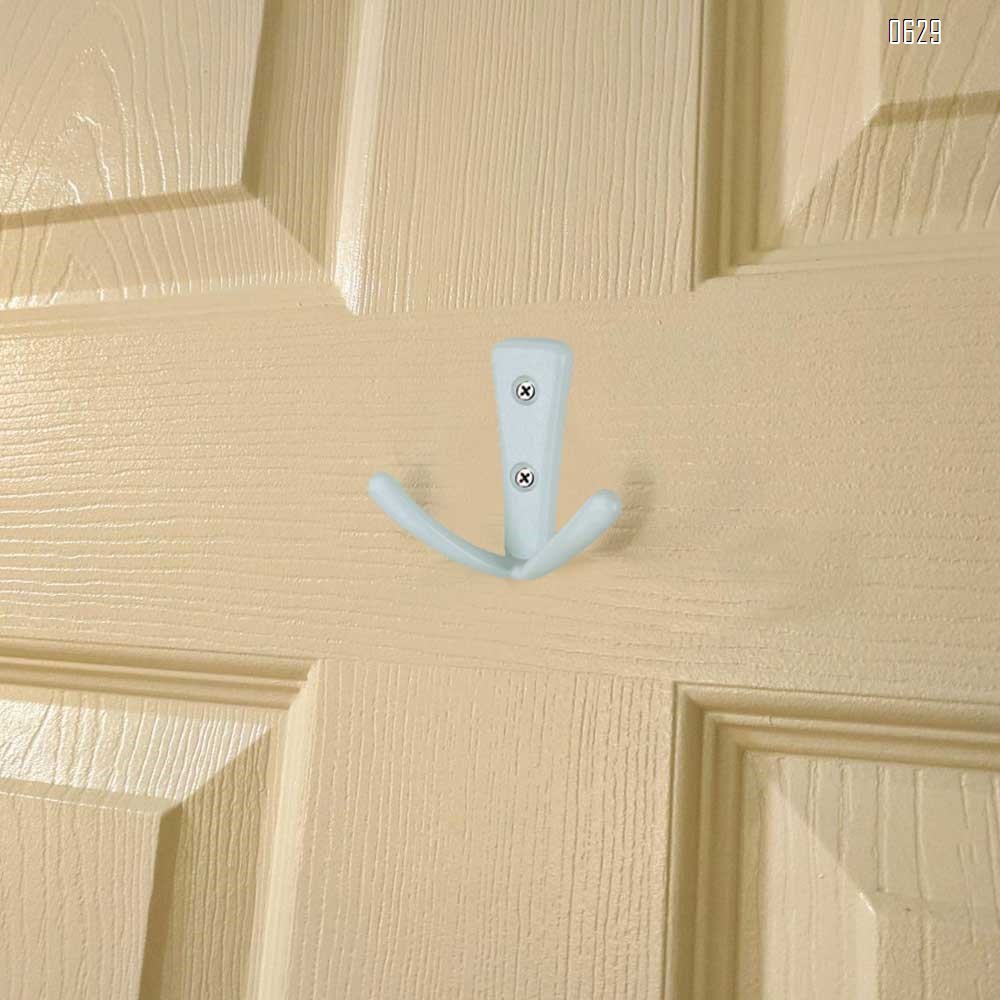 Heavy Duty Double Prong Coat Hooks Wall Mounted with 2 Screws Retro Double Hooks Utility Hooks for Coat, Scarf, Bag, Towel, Key, Cap, Cup, Hat (White)