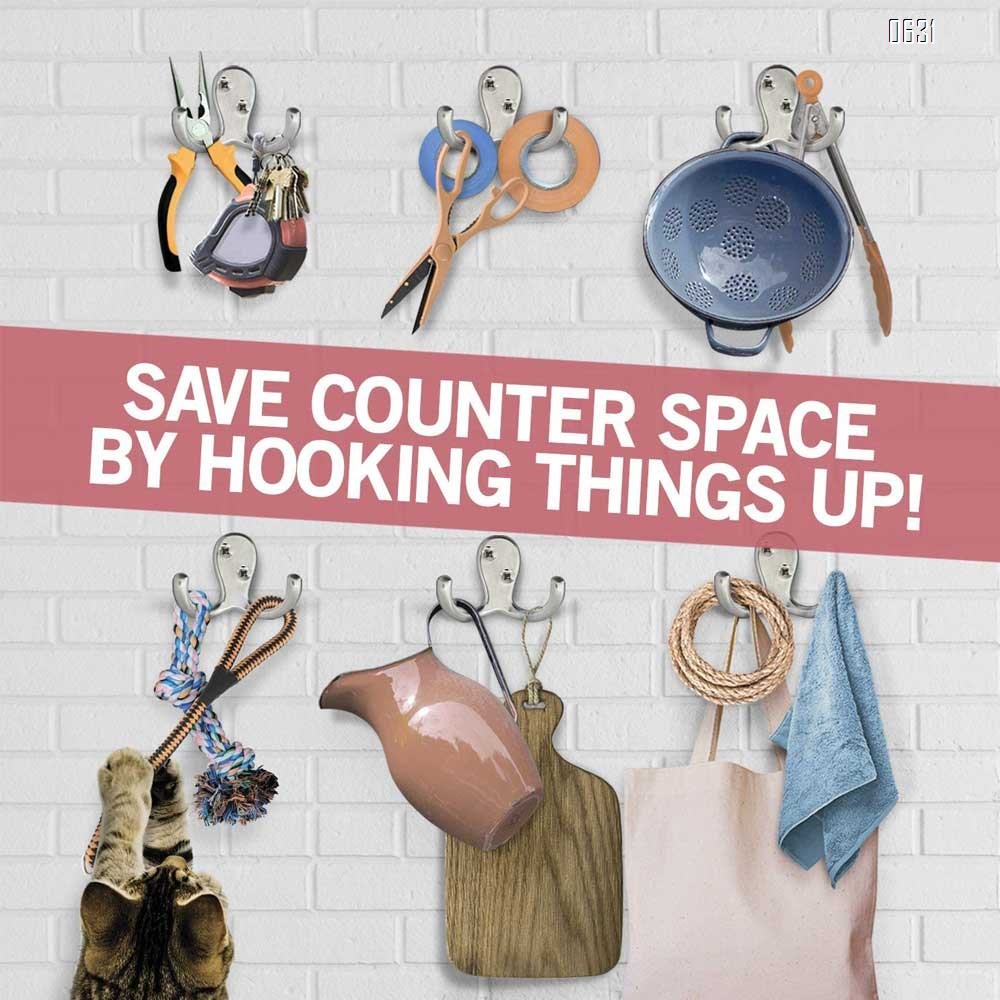 Heavy Duty and Easy to Install Two-Prong Wall Hooks for Towels, Coats, Hats, Bags and Robes Ideal for Use at Home, Kitchen, Bathroom and Office