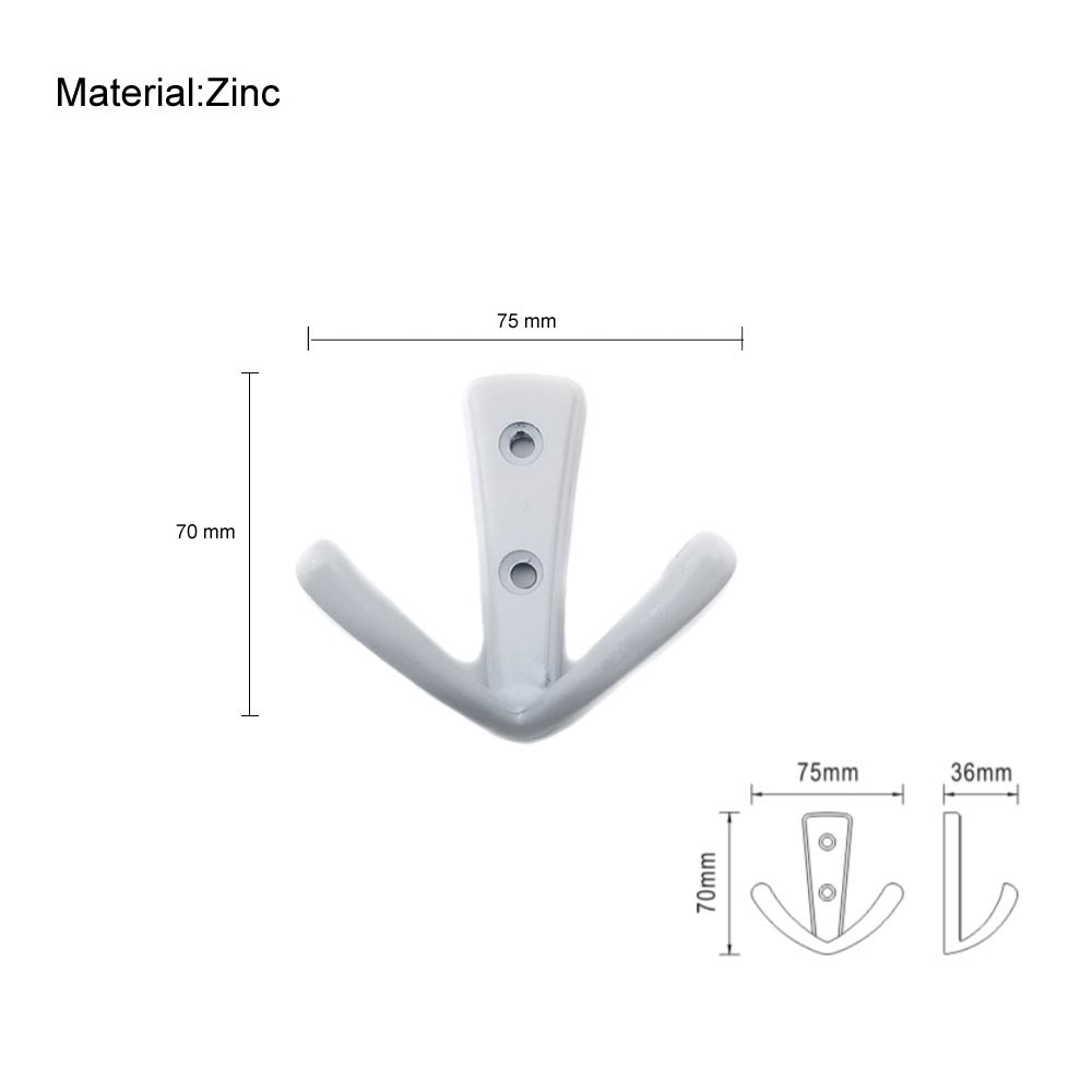 Heavy Duty Double Prong Coat Hooks Wall Mounted with 2 Screws Retro Double Hooks Utility Hooks for Coat, Scarf, Bag, Towel, Key, Cap, Cup, Hat (White)