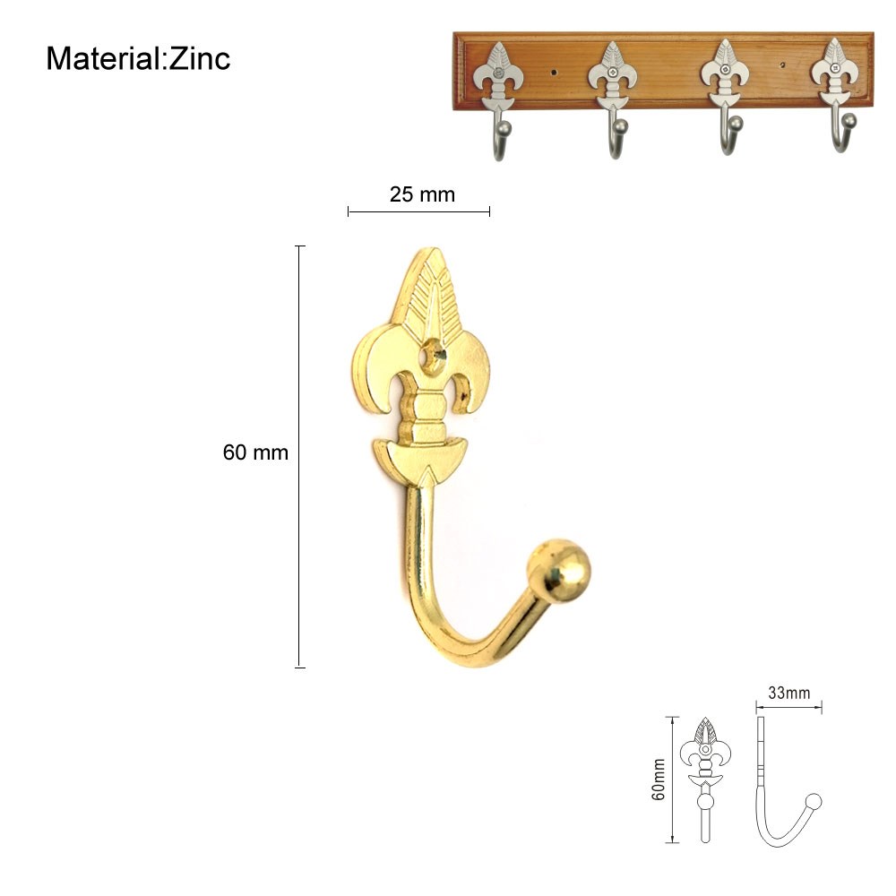 Decorative Wall Hanging Zinc Alloy Coat Hooks Curtain Tieback Holders Screws Bright Gold