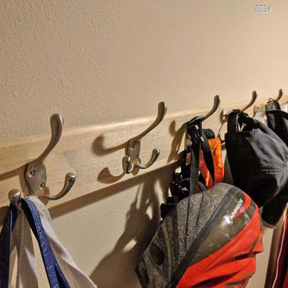 Big Heavy Duty Three Prongs Coat Hooks Wall Mounted  Retro Double Utility Rustic Hooks for Thick Coat, Big Heavy Bags Matte Nickel