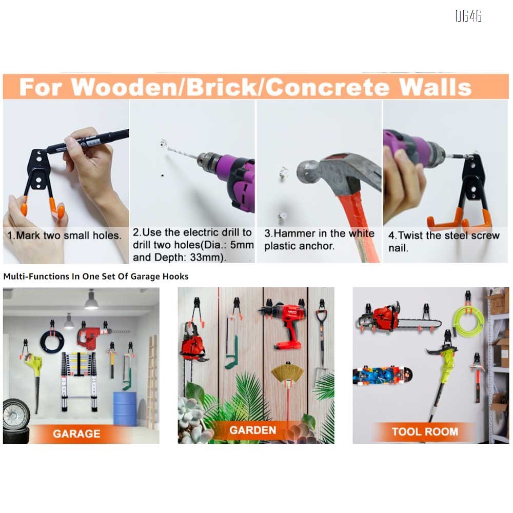 U Small Garage Hooks Heavy Duty , Steel Garage Storage Hooks, Tool Hangers for Garage Wall Utility Wall Mount Garage Hooks and Hangers with Anti-Slip Coating for Garden Tools, Ladders, Bulky Items