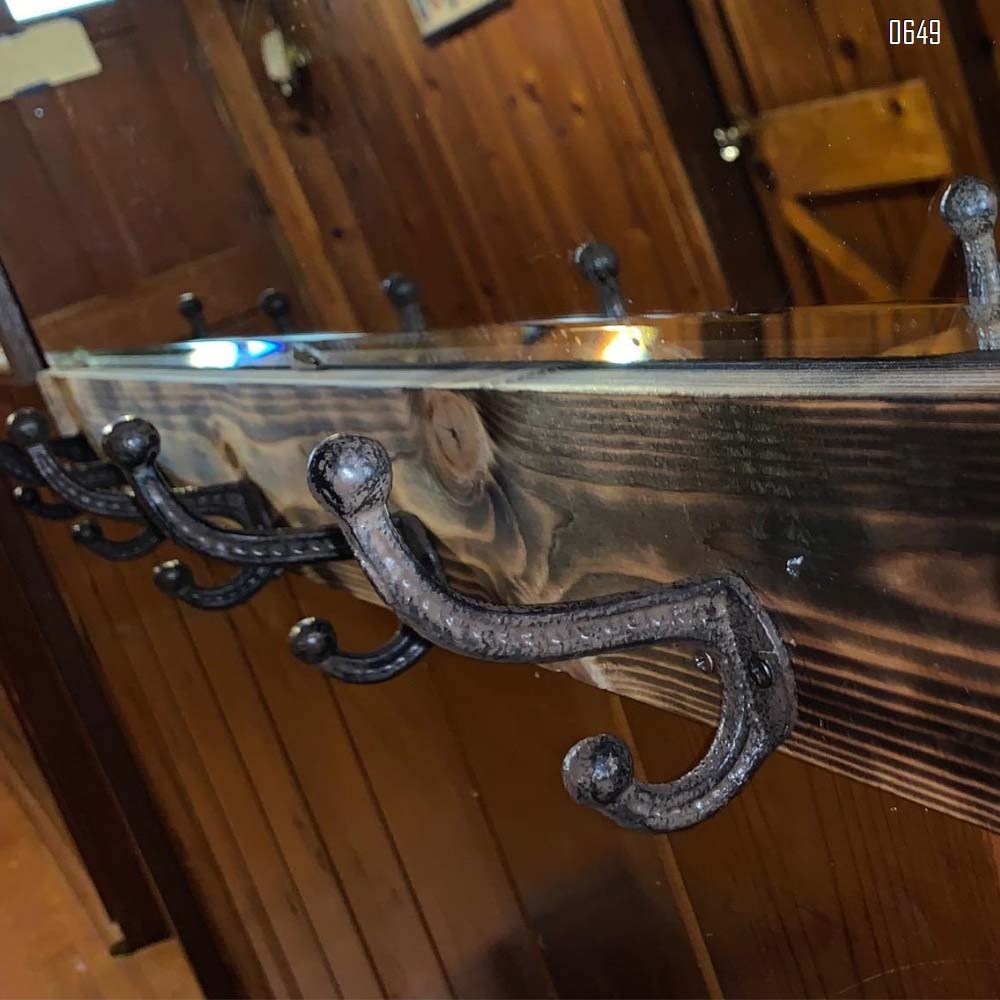 Cast iron heavy coat hook, rusty oversized heavy coat hook, used for hanging coat double hook, wall-mounted, with screws and anchors, used for towels, keys, bags, hats, scarves, cups