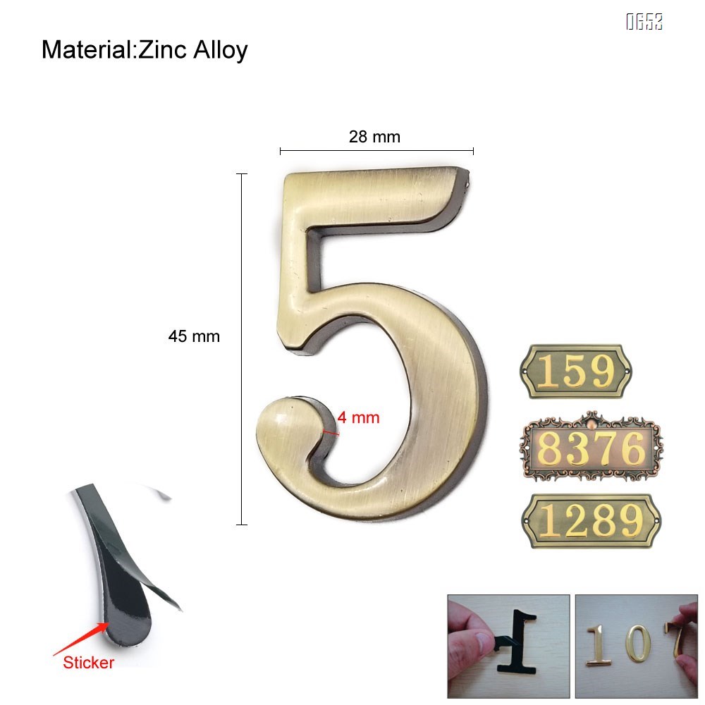 2 inch (45 mm) high self-adhesive zinc alloy household mailbox sign