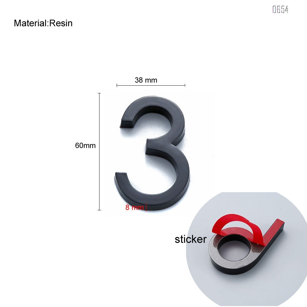 2.36 inch (60 mm) high Self-adhesive modern door plaque house number hotel door address digital sticker sign mailbox numbers