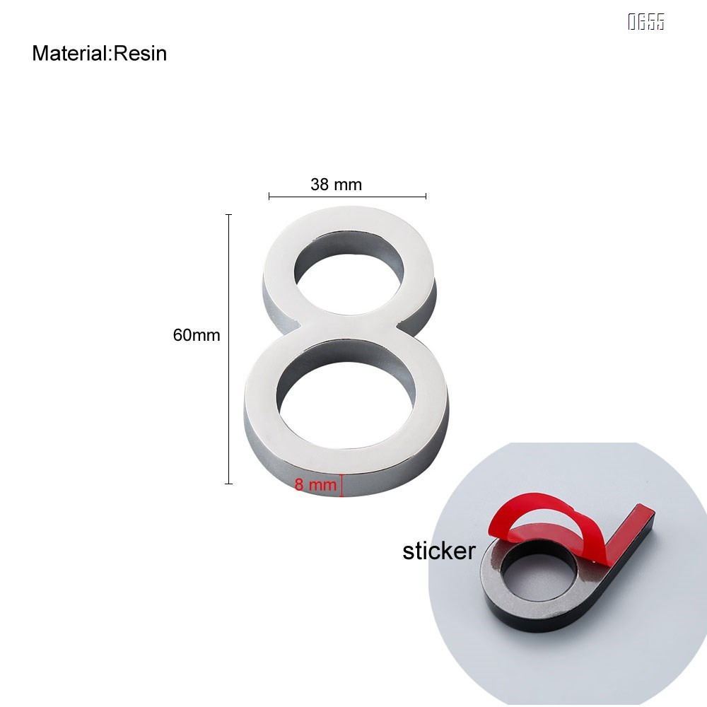 2.36 inch (60 mm) high Self-adhesive mailbox numbers fashion home decor plating address slogans digital door signage hotel door stickers board 6cm silver plaque modern house numbers