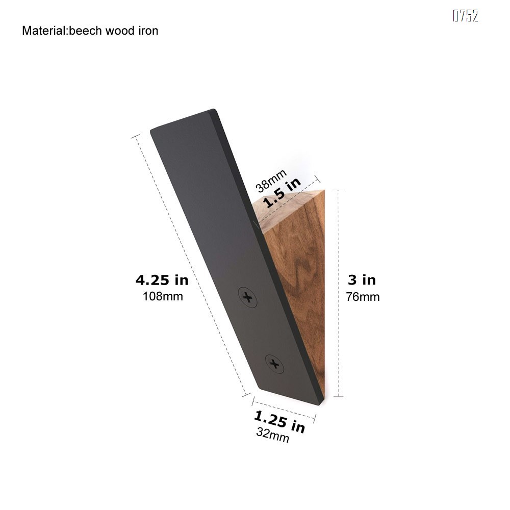 Wall Coat Hook Rack  - Beech Wood Gold and Black Metal Hooks for Hanging Coats - Hat Hooks for Wall - Decorative Wall Hooks - Hat Hangers for Wall