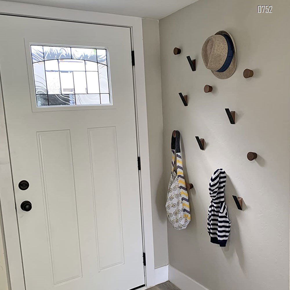 Wall Coat Hook Rack  - Beech Wood Gold and Black Metal Hooks for Hanging Coats - Hat Hooks for Wall - Decorative Wall Hooks - Hat Hangers for Wall