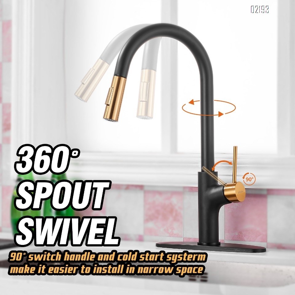 Black and Gold Kitchen Faucet with Pull Down Magnetic Docking Sprayer,Stainless Steel Pull Out RV Kitchen Sink Faucets,Single Handle Deck Mount,Grifos De Cocina (Black and Gold)