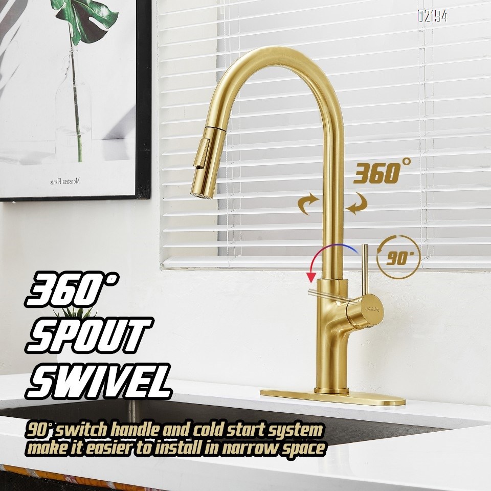Brushed Titanium Gold Kitchen Faucet with Pull Down Magnetic Docking Sprayer,Stainless Steel Pull Out RV Kitchen Sink Faucets,Single Handle Deck Mount,Grifos De Cocina