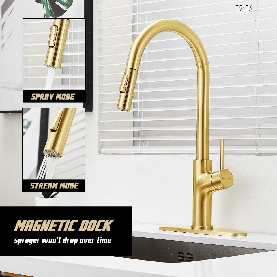 Brushed Titanium Gold Kitchen Faucet with Pull Down Magnetic Docking Sprayer,Stainless Steel Pull Out RV Kitchen Sink Faucets,Single Handle Deck Mount,Grifos De Cocina