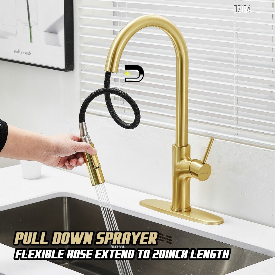 Brushed Titanium Gold Kitchen Faucet with Pull Down Magnetic Docking Sprayer,Stainless Steel Pull Out RV Kitchen Sink Faucets,Single Handle Deck Mount,Grifos De Cocina