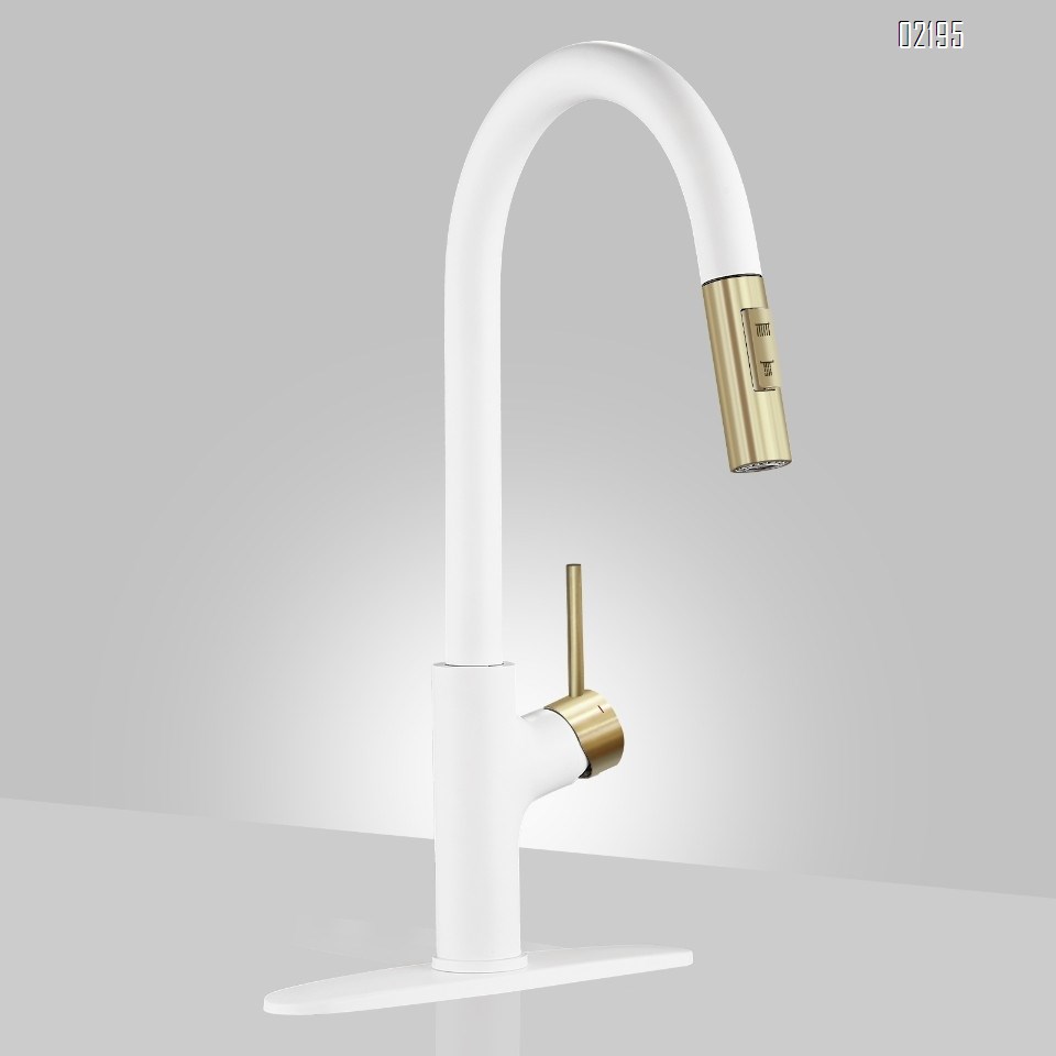 White and Gold Kitchen Faucet with Pull Down Magnetic Docking Sprayer,Stainless Steel Pull Out RV Kitchen Sink Faucets,Single Handle Deck Mount,Grifos De Cocina