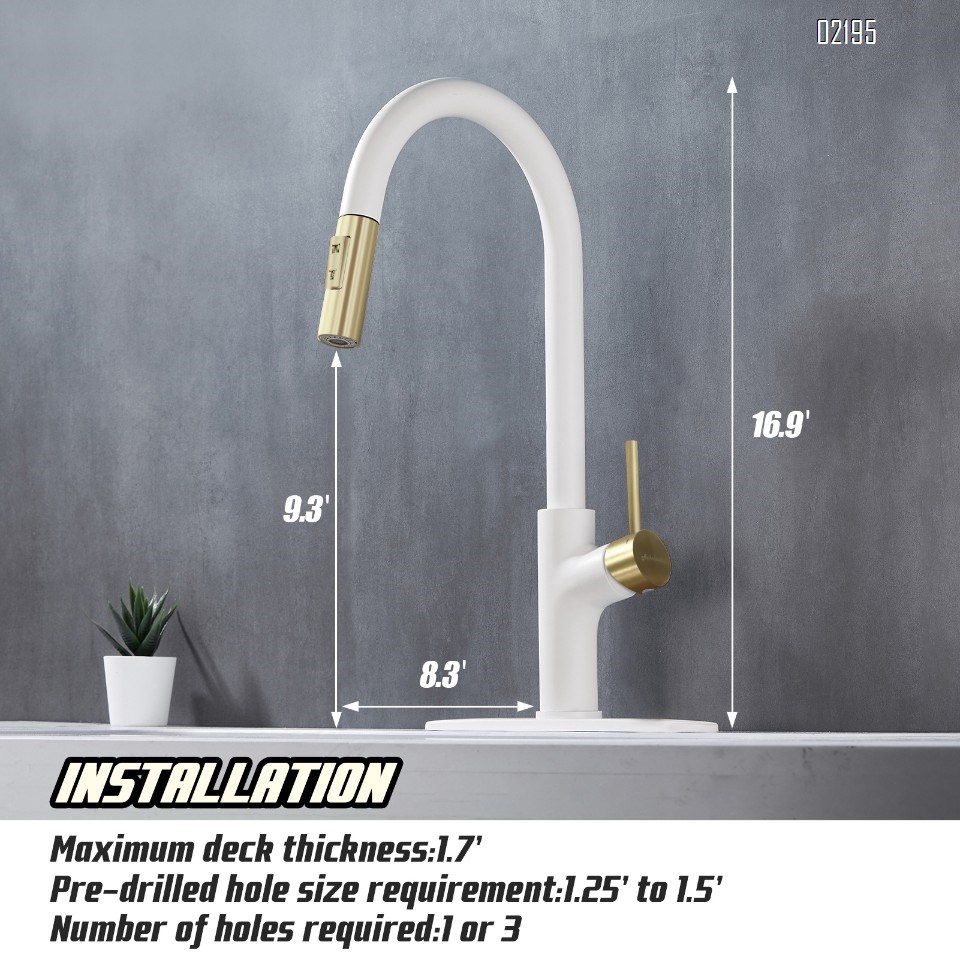 White and Gold Kitchen Faucet with Pull Down Magnetic Docking Sprayer,Stainless Steel Pull Out RV Kitchen Sink Faucets,Single Handle Deck Mount,Grifos De Cocina