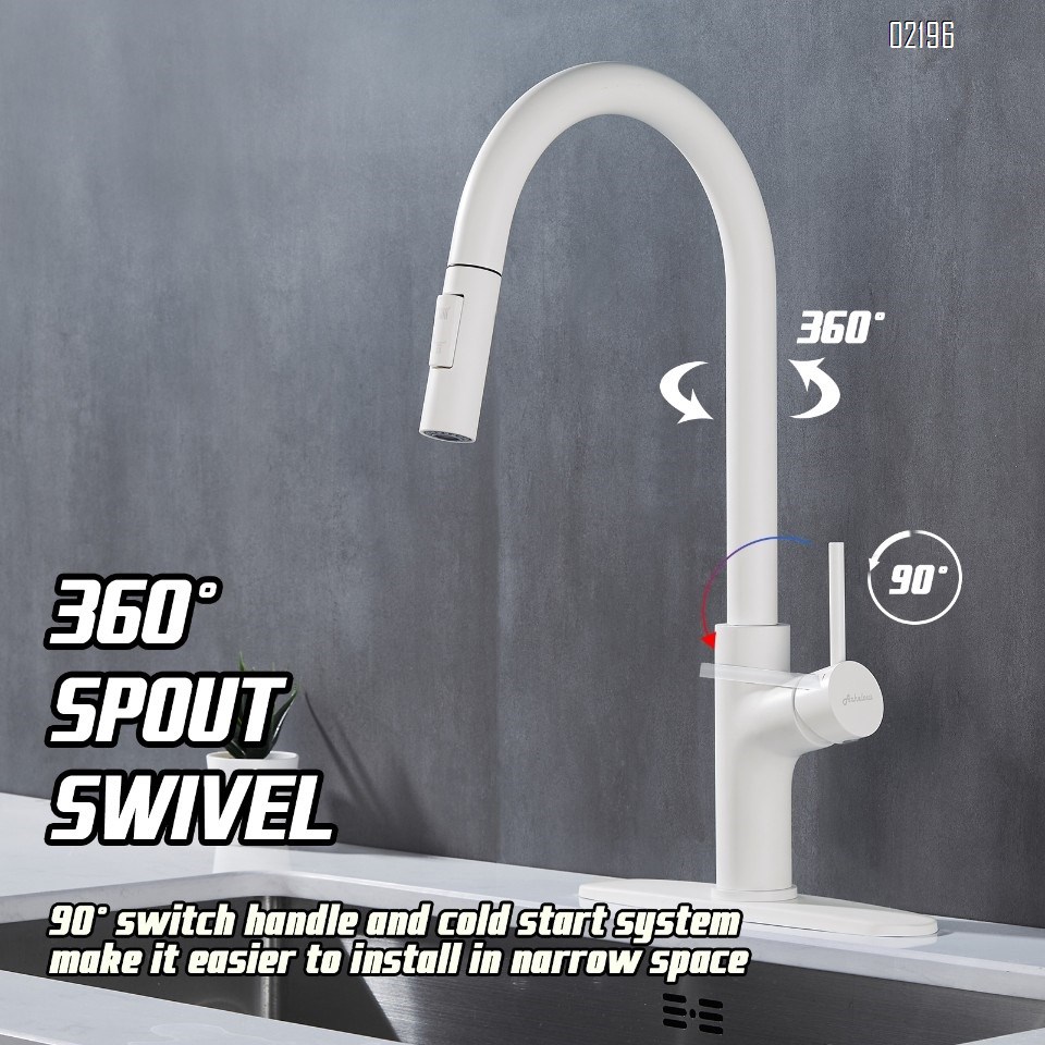 White Kitchen Faucet with Pull Down Magnetic Docking Sprayer,Modern Stainless Steel Pull Out RV Kitchen Sink Faucets,Single Handle Deck Mount,Grifos De Cocina