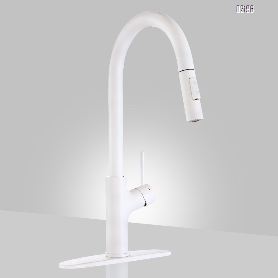 White Kitchen Faucet with Pull Down Magnetic Docking Sprayer,Modern Stainless Steel Pull Out RV Kitchen Sink Faucets,Single Handle Deck Mount,Grifos De Cocina