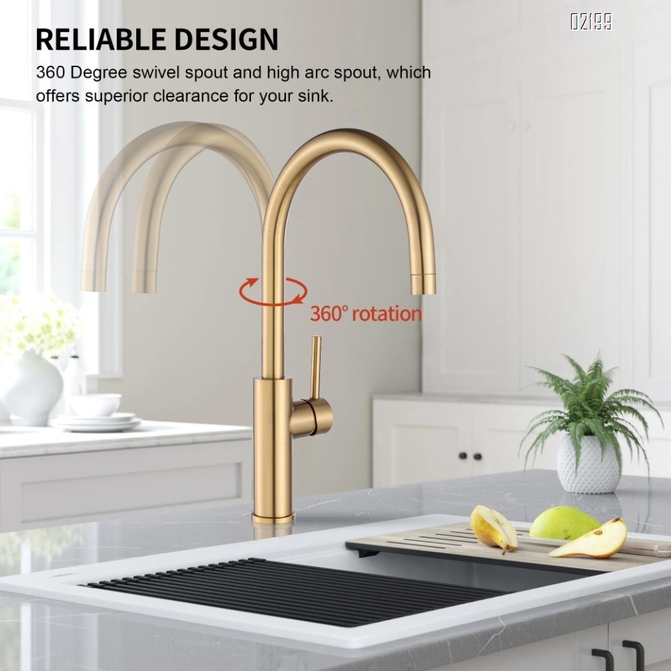 Single Handle Kitchen Bar Sink Faucet, Brushed Gold Wet Bar Sink Faucet Stainless Steel Single Hole, 360 Swivel Tap for Farmhouse RV Camper Outdoor Utility Bathroom