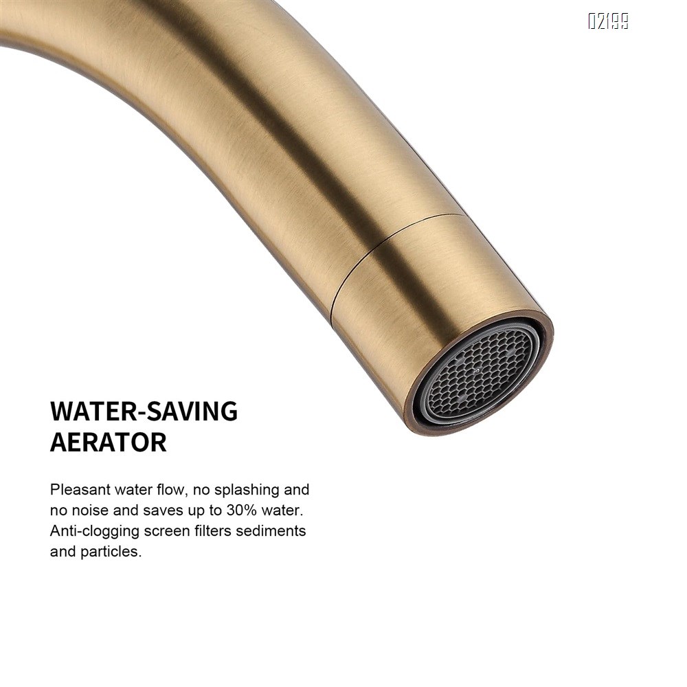 Single Handle Kitchen Bar Sink Faucet, Brushed Gold Wet Bar Sink Faucet Stainless Steel Single Hole, 360 Swivel Tap for Farmhouse RV Camper Outdoor Utility Bathroom