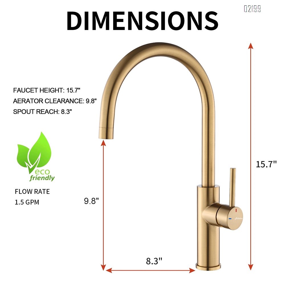 Single Handle Kitchen Bar Sink Faucet, Brushed Gold Wet Bar Sink Faucet Stainless Steel Single Hole, 360 Swivel Tap for Farmhouse RV Camper Outdoor Utility Bathroom