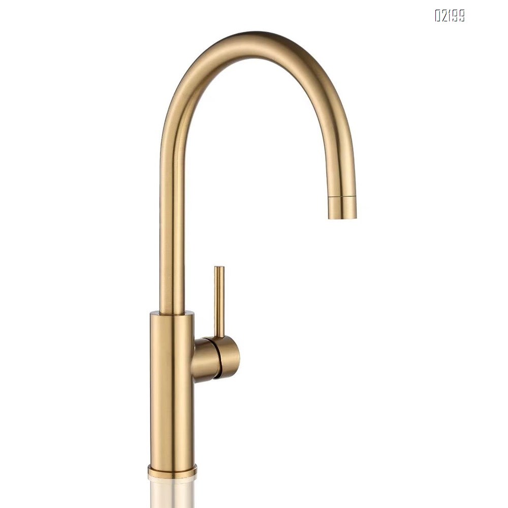 Single Handle Kitchen Bar Sink Faucet, Brushed Gold Wet Bar Sink Faucet Stainless Steel Single Hole, 360 Swivel Tap for Farmhouse RV Camper Outdoor Utility Bathroom