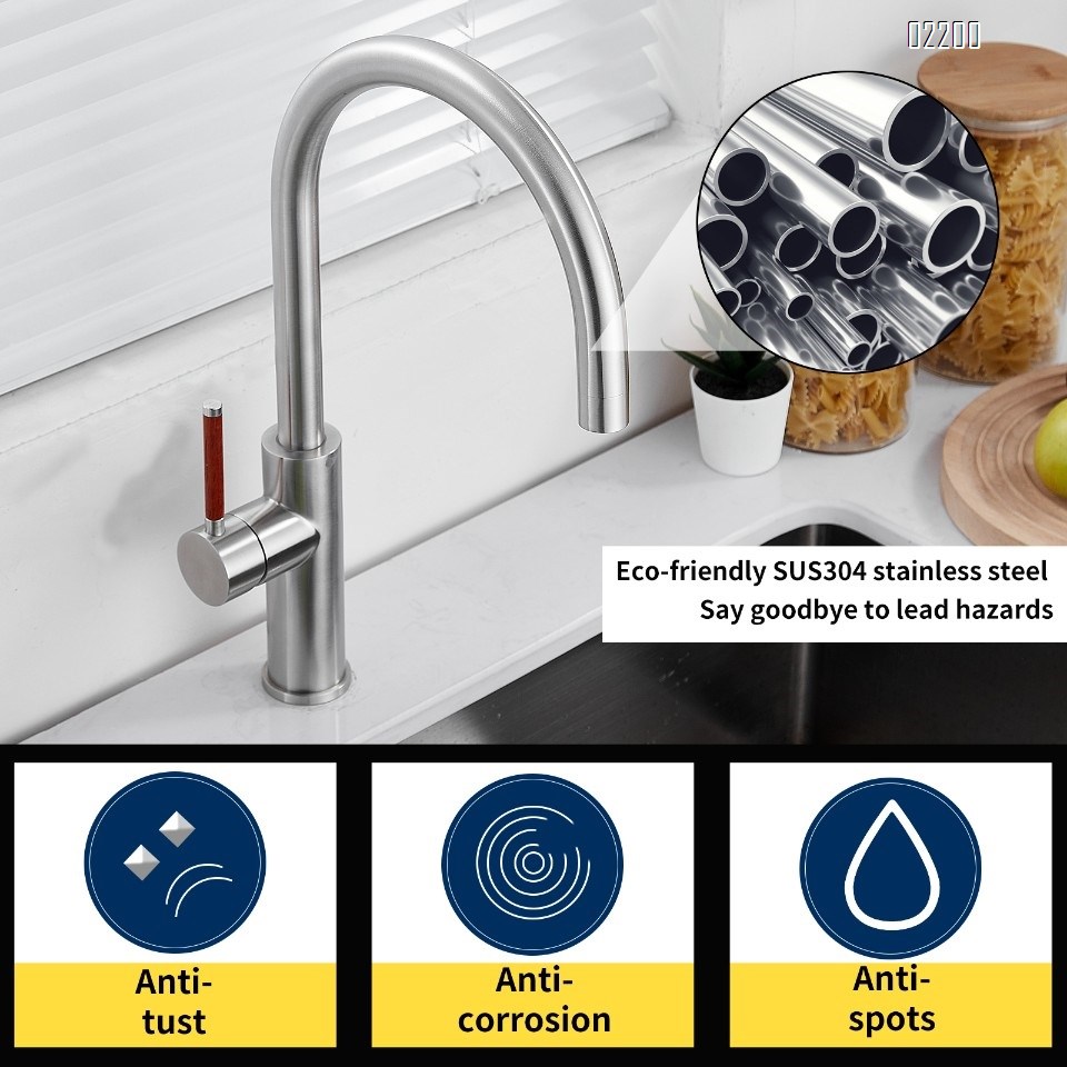 Single Handle Kitchen Bar Sink Faucet, Brushed Gold Wet Bar Sink Faucet Stainless Steel Single Hole, 360 Swivel Tap for Farmhouse RV Camper Outdoor Utility Bathroom