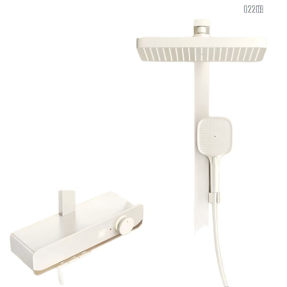 Gun gray thermostatic shower set with pressure-increasing wall-mounted Brass large storage design and button water outlet