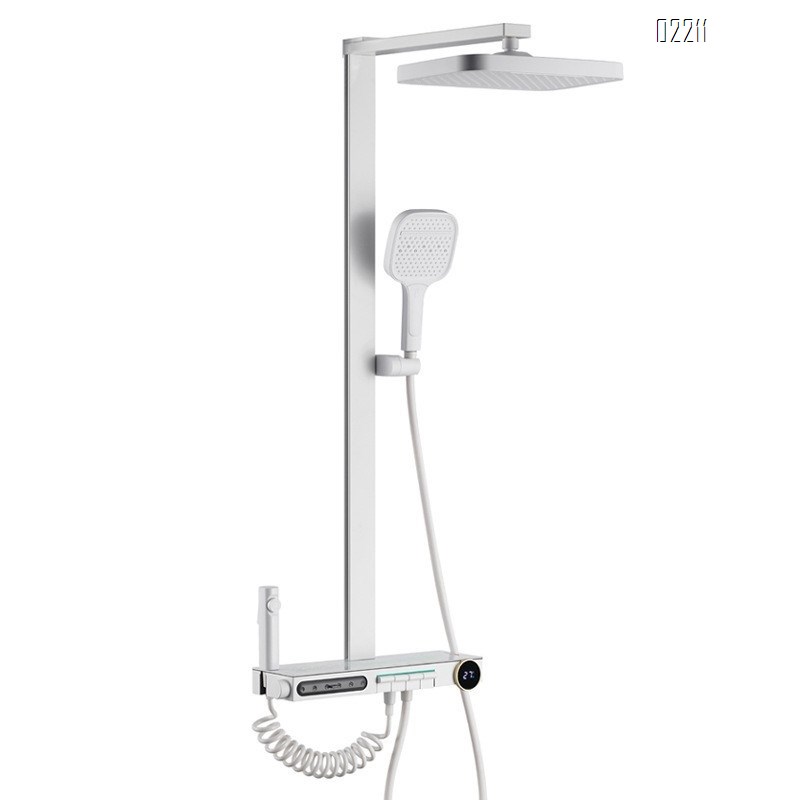 Brass Shower Head Set with Thermostatic Temperature Digital Display Home Use Athmosphere Light Gun Grey Piano Key Tap